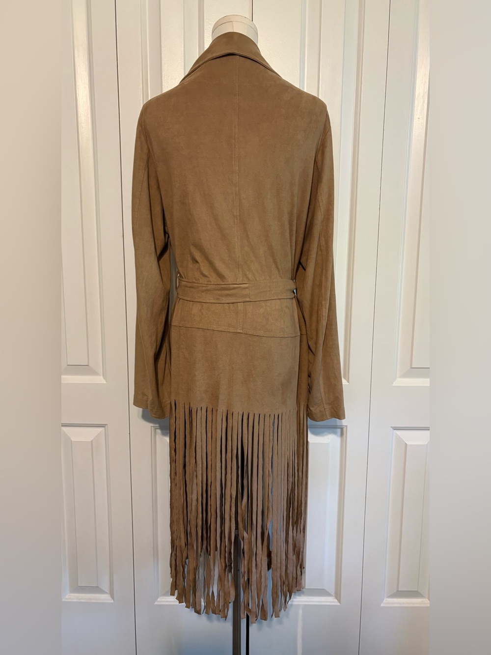ASHLEY STEWART, Camel Faux Suede Fringe Jacket with belt, Size 12 - Picture 2 of 3